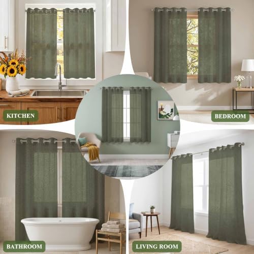 Grayish Brown Texture Sheer Curtains 84 inch Length 2 Panels Set