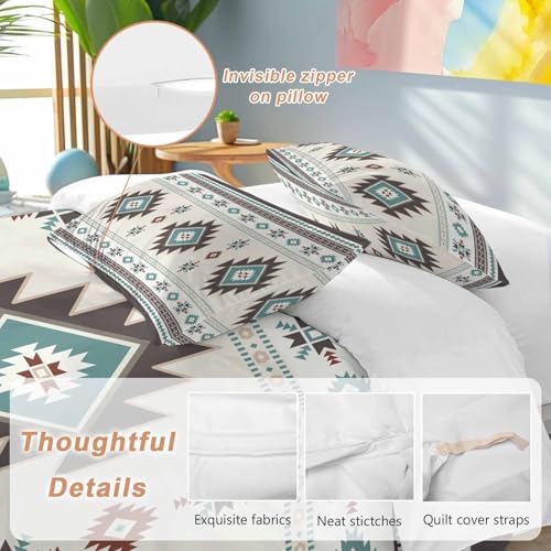 Grey Teal Boho Bedding Full Duvet Cover Set, 3 Piece Microfiber Soft