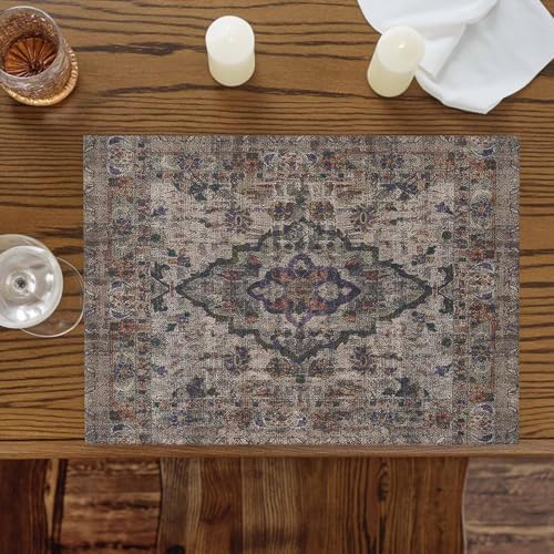 Boho Vintage Placemats Set of 8,Cotton Linen Fabric Place Mats,Modern
