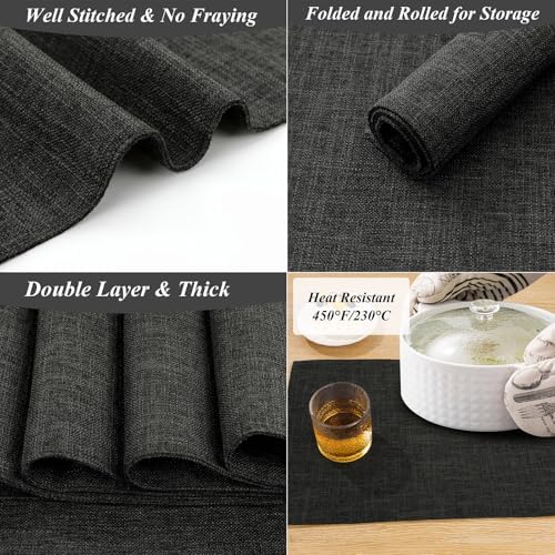 SHACOS Washable Woven Fabric Placemats Set of 6 Heat Resistant Place