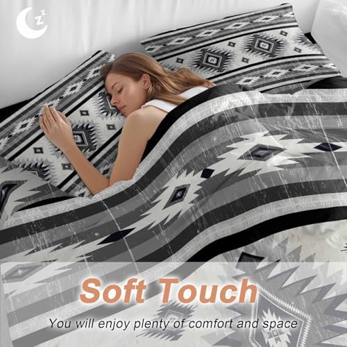 Gray Boho Duvet Cover Set, Southwestern Ethnic Aztec Retro Geometric