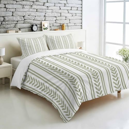 3 Pieces Bedding Set Queen Size, Sage Green Botanical Soft Duvet