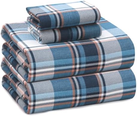 RUVANTI 100% Cotton Flannel Sheets King Size, 4 PCs Bed Sheets