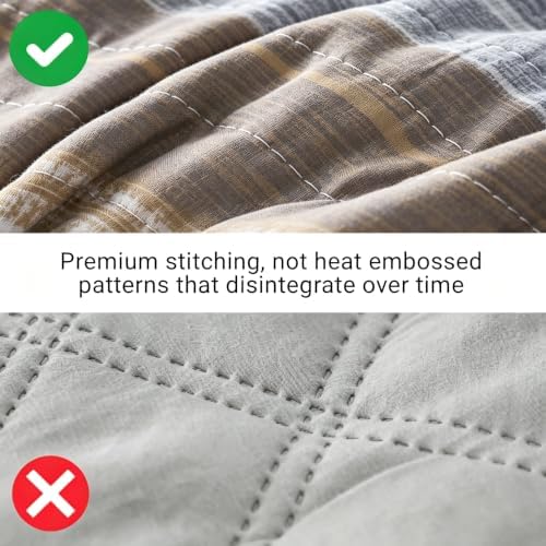 KAKIJUMN Striped King/Cal King Quilt Bedding Set, Soft Bedspread, Warm