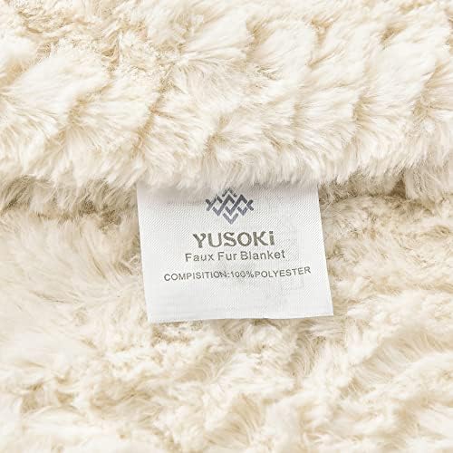YUSOKI Luxury Double Sided Faux Fur Twin XL Blanket, Ivory, 63"x90"