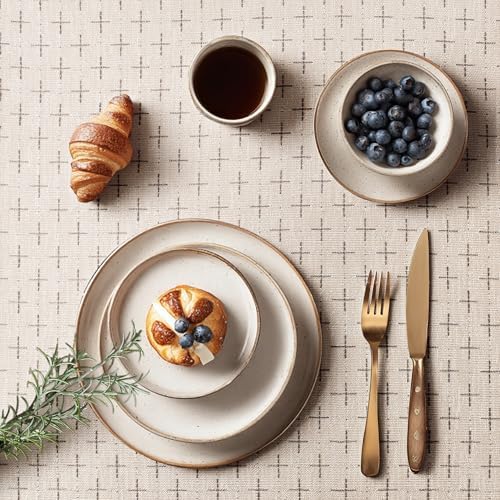 MIULEE Natural Beige Rectangle Cross-Star Textured Table Cloth 60x84