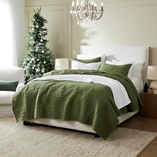 WDCOZY Olive Green Christmas Twin Size Quilt Bedding Sets with Pillow