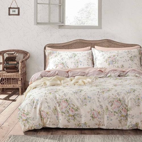 LEMIROE Vintage 100% Cotton Floral Duvet Cover Queen Size 3PC