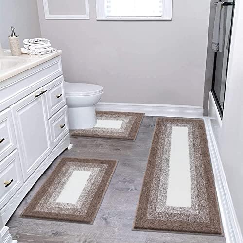 Bsmathom Bathroom Rug Sets 3 Piece, Non Slip Washable Bath Mats