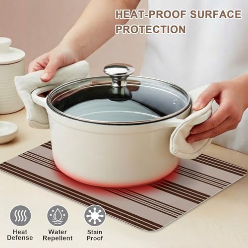 Brown and Beige Stripe Leather Placemats Set of 6,12x18 Inch,Modern