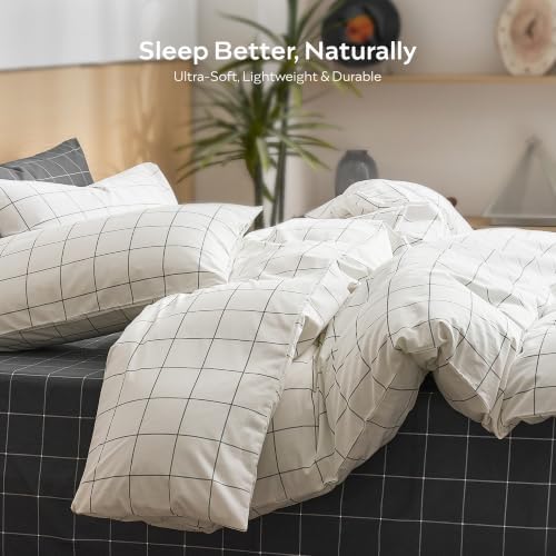 JELLYMONI 100% Cotton Plaid Twin Duvet Cover Set, White