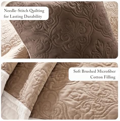 Madison Park Reversible Breathable Coverlet Beige Queen Quilt Set, 7pc