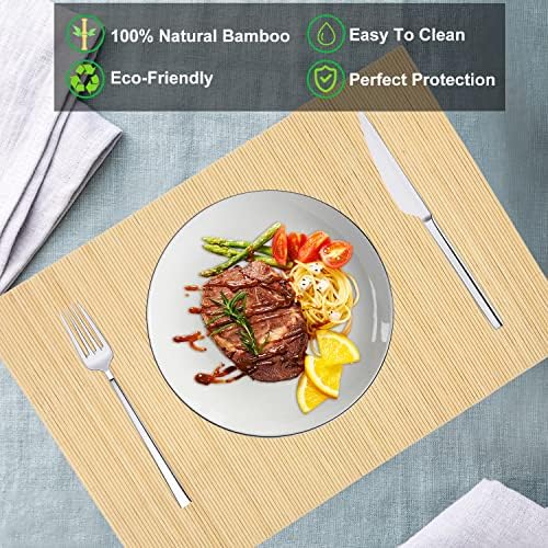 8-Pack 17.7x11.8 Bamboo Placemats, Non-Slip, Natural