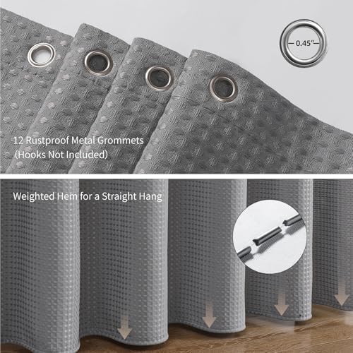 256GSM Grey Waffle Textured Shower Curtain, 72x72 Inch