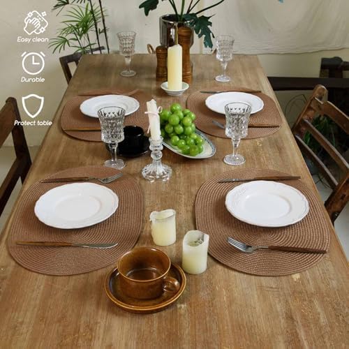 FunWheat Oval Braided Placemats Set of 8 Flat Packed 12x17.5in Light