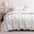 SLEEP ZONE Duvet Cover Set Queen, White Modern Jacquard Bedding Set