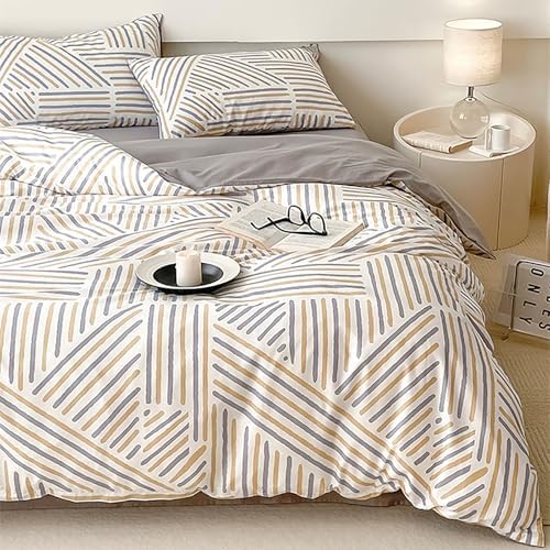 100 Cotton Geometric Print Duvet Cover Set(Gray 5 King