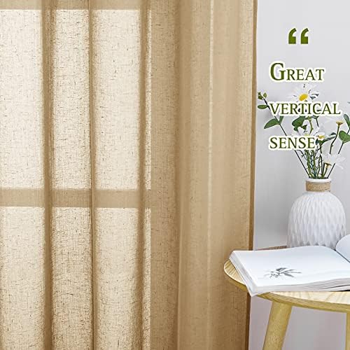 NICETOWN Sheer Linen Curtains Flax Texture 96 inch Long, Grommet Semi