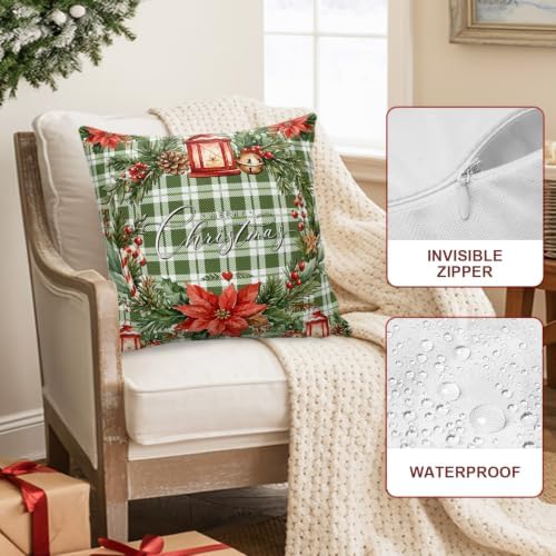 Merry Christmas Outdoor Waterproof Throw Pillow Covers Set of 2