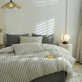 EAVD Retro Green Grey Striped Duvet Cover Set King 100% Washed Cotton
