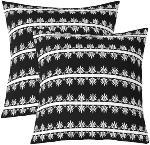 jejeloiu Black White Leaves Stripes Throw Pillow Covers Set of 2