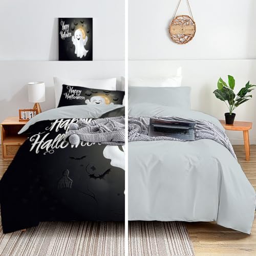 Charcoal Gray Halloween Moonscape Duvet Cover Set for Women Girls