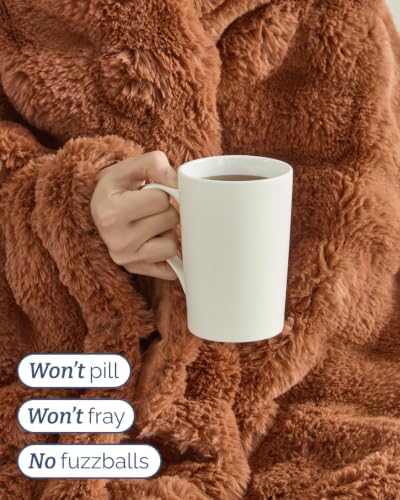 Faux Fur Throw Blanket - Twin Size Bubble Blanket - 60" x 80", Mocha