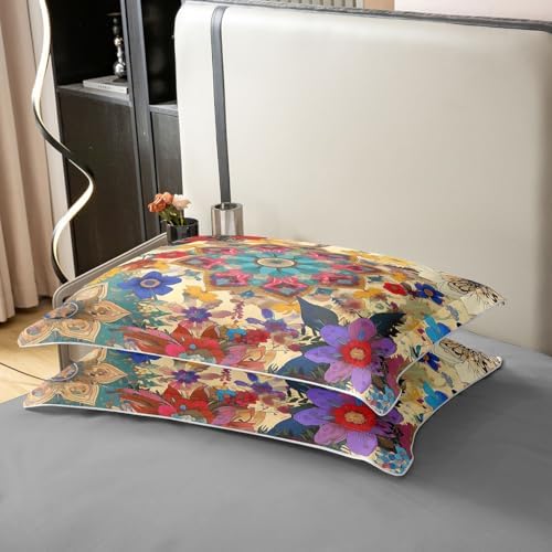 Castle Fairy Bohemian Flowers Duvet Cover 100% Cotton,Exotic Boho