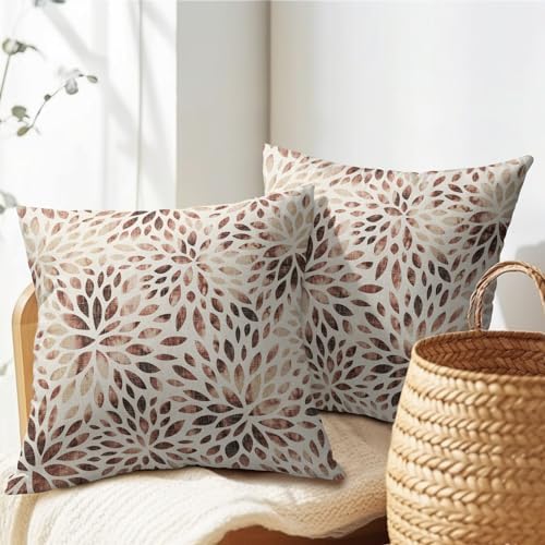 Burgundy Red Dahlia Pillow Covers 18x18 Inches Rustic Geometric Flower