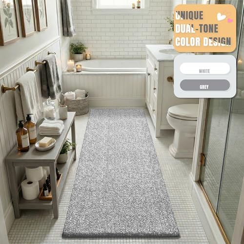 Yimobra Non Slip Machine Washable Bathroom Rug 60x24 Grey and White