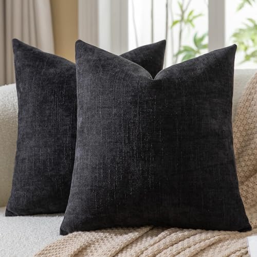 MANDIOO Pack of 2 Faux Linen Chenille Throw Pillow Covers Decorative