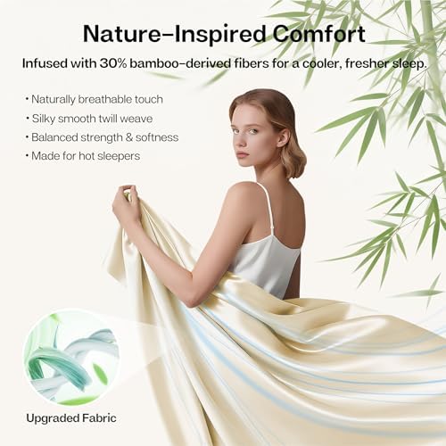 MR&HM Queen Sheets 4 Pieces, Rayon Derived from Bamboo Blend, Cream