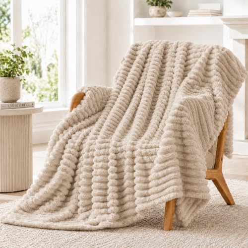 Soft Warm Beige King Blanket for Couch Sofa or Bed, Lightweight Cozy
