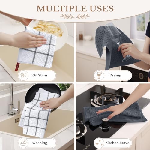 Homaxy 100% Cotton Waffle Weave Kitchen Towels 4-Pack, Dark Grey
