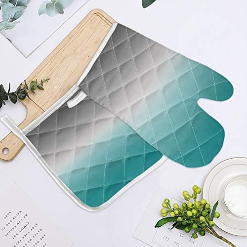 Quilted Cotton Terry Cloth Oven Mitt, Pot Holder Ombre Turquoise Grey