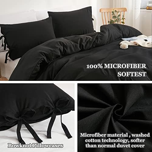 annadaif Black Duvet Cover Queen Size, 3 Pieces Duvet Cover Set
