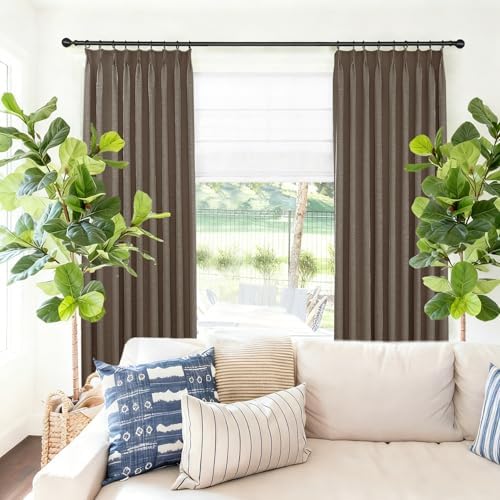 Pinch Pleated Linen Blackout Curtains, 96 Inches Long, 2 Panels