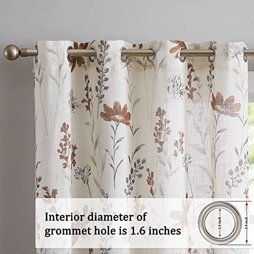 July Joy Printed Sheer Curtains Linen Textured for Living Room Floral