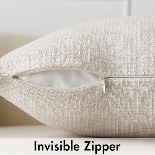 MIULEE Burlap Linen Throw Pillow Covers 20x20 Inch Set of 2 Cream