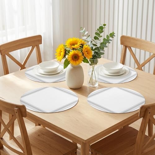 Minimalist Grid Faux Leather Placemats Set of 6, 15in, Waterproof Heat