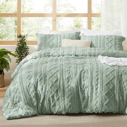 Bedsure Boho Comforter Set California King, Bedroom Bedding Set Sage