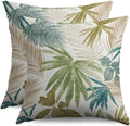Tropical Pillow Covers 22X22 Set of 2, Green Blue Teal Brown Palm Leaf