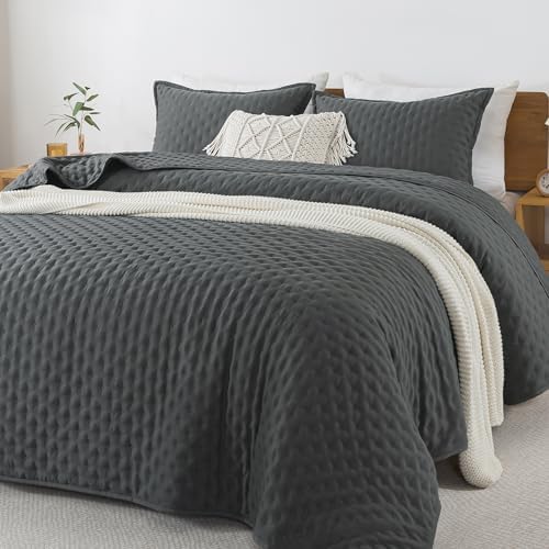 Andency Dark Grey King Size Quilt Bedding Set, 3 Pieces Bedspread