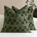 Set of 2 18x18 Inch Green Checkered Chenille Throw Pillow Covers, Boho