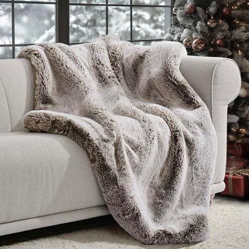 EVERGRACEHOME Luxury Soft Faux Chinchilla Fur Throw Blanket 60”x80”
