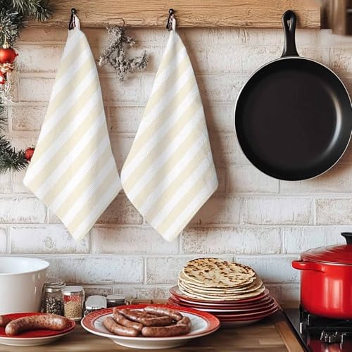 LooPoP Kitchen Towels Set of 3 Cream Stripes Dish Towels and