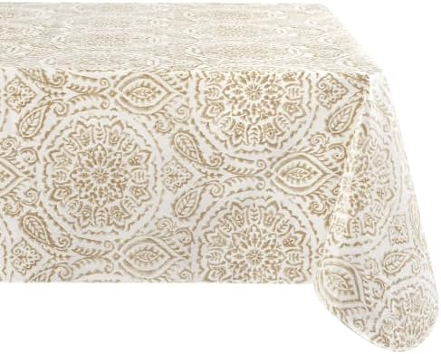 Savannah Boho Paisley Printed Vinyl Indoor/Outdoor Tablecloth, Taupe