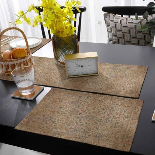Beige Retro Boho Table Mats Set of 6 with Table Runner 90 Inches