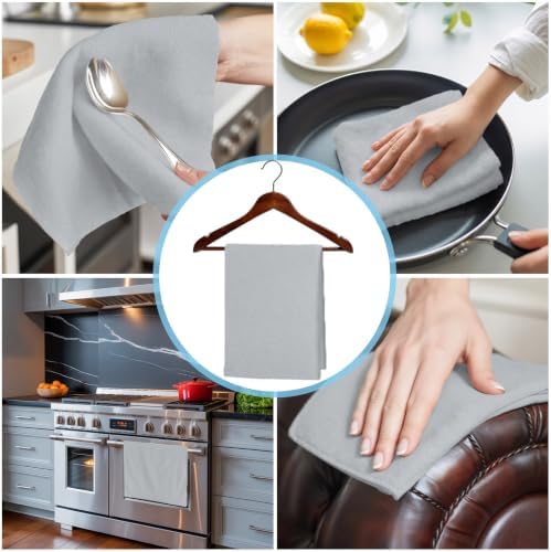 Gray Solid Color Kitchen Towels Set of 4, Absorbent Microfiber Soft