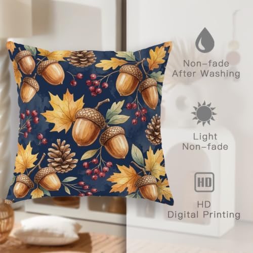 Acorns Throw Pillow Covers Set of 2, Rustic Natural Pinecones Leaves